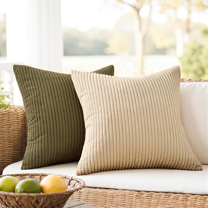 Topfinel Boho Rust OliveGreen Throw Pillow Covers 16x16 Inch Set of 4 Mordern Nordic Cushion Covers Soft Corduroy Fall Home Decor for Couch Bed Sofa Living Room Forest Green