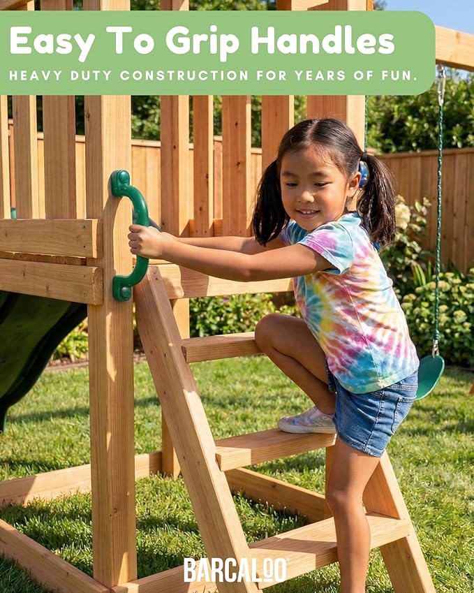 Playground Safety Handles - Outdoor Green Grab Handle Bars, Tree House Accessories, for Backyard Playset and Playground Equipment Replacement Safety Parts for Monkey Bars, Jungle Gym, and More