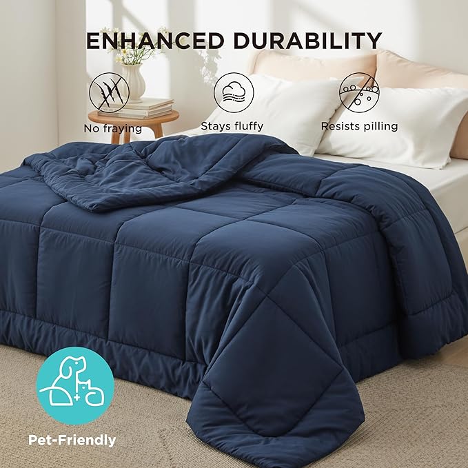 Bedsure Comforter Duvet Insert - Quilted Comforters Full Size, All Season Duvet, GentleSoft Down Alternative Bedding, with 8 Tabs, Gifts for Women/Men, Navy Blue, Full 86 x 82 Inches