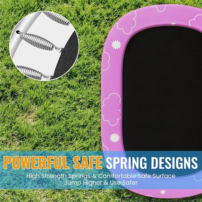 LAMERGE 55" 7-in-1 Round Trampoline for Kids Boys & Girls Ages 1-8, Indoor & Outdoor Trampoline for Fun, Adjustable Height Handrail ＆ Enclosed Safety Net ＆ Durable Designs for Toddlers Children