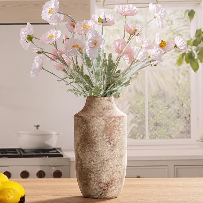 Mitt&Ditt Ceramic Flower Vase, 12.5 inch Tall Off-White Vase, Large Decorative Terracotta Vases, Farmhouse Rustic Pottery Vases for Home Decor, Living Room, Table