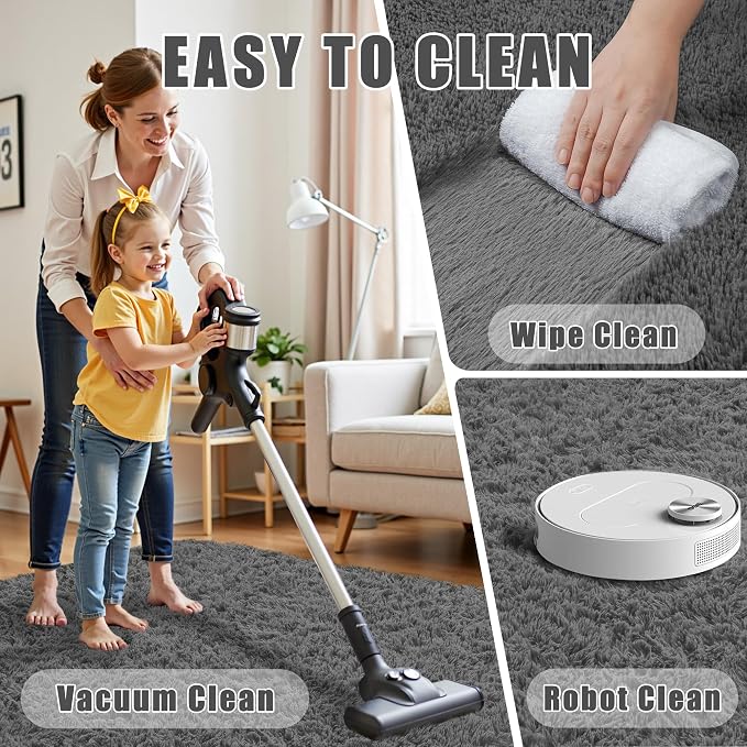 8x10 Area Rug for Living Room:Ultra Soft Fluffy Shag Dark Grey Rugs,Large Fuzzy Plush Indoor Non Slip Carpet Washable Rug for Bedroom Kids Nursery Office Dorm Modern Decor(Dark Grey 8'x10')