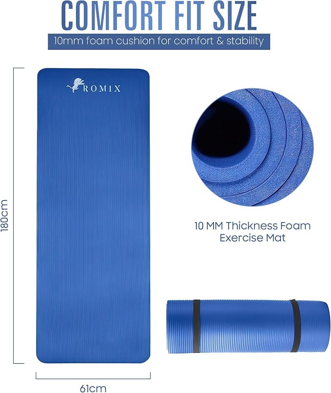 ROMIX Yoga Mat Thick 2/5 Inch (10mm), 72"L x 24"W Non-Slip Workout Mat, Large Yoga Mats for Women Men With Carry Bag and Strap, Exercise Mats for Home Workout Meditation Training Equipment