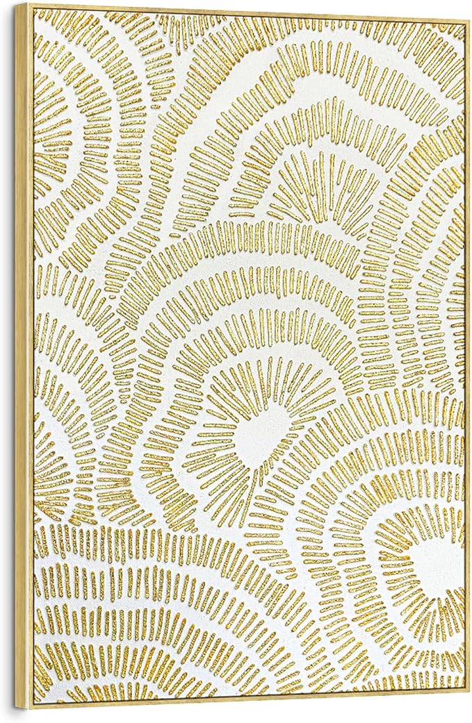 Zessonic Gold Abstract Large 3D Textured Hand Painted Wall Art, 24"x36" | Gold Foil Textured Flower Neutral Wall Decor Framed Modern Luxury Hand Painting Artwork for Home Living Room Bedroom Office