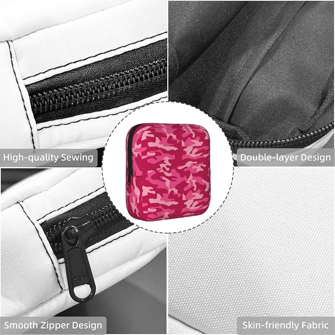 Camo Camouflage Pink Period Bag For Women,Portable Sanitary Napkin Period Pad Pouch For Purse, Small Make Up Bags
