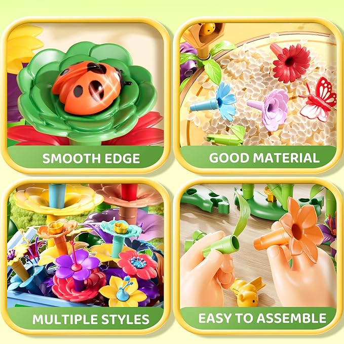 148 Pcs 3 Year Old Girl Gifts,Flower Garden Building Toy Set Toddlers Toys Gifts Best Educational Learning Fine DIY Crafts Stem Construction Stacking Kit,for 3 4 5 6 7 Year Kids Birthday