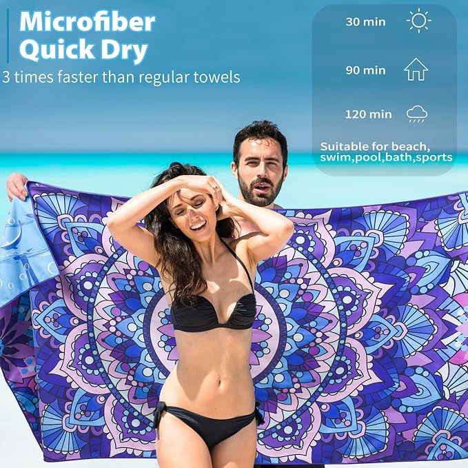 TwoYek 2 Pack Microfiber Thin Beach Towel Lightweight 71x32 Oversized Extra Large Sand Free Towels Quick Dry for Travel Pool Yoga Gym Sports Beach Accessories Vacation Essential Gift