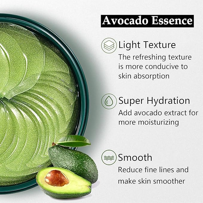 Zozu Avocado Eye Mask, Under Eye Patches for Puffy Eyes and Dark Circles, Nourishing and Hydrating Eye Cream, Naturally Derived Formula (60 PCS)