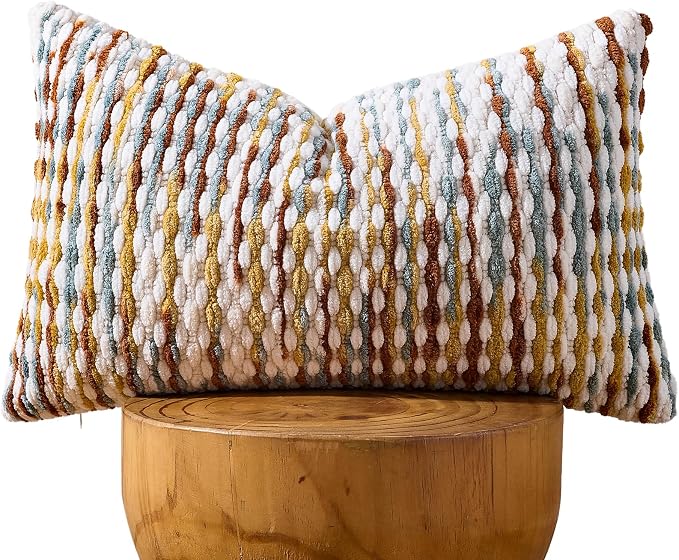 Boho Chenille Pillow Cover Decorative Tufted Pillowcase for Couch Bed Sofa Bedroom Living Room Modern 12 x 20-Inch Brown