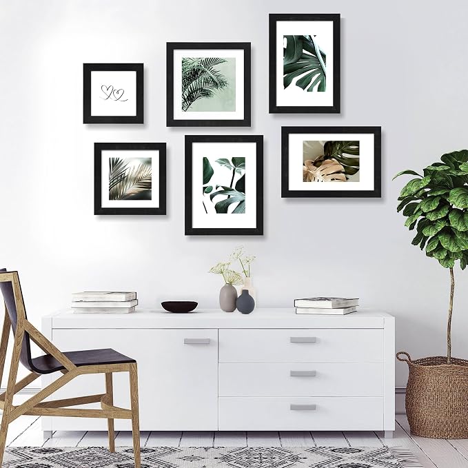 Hongkee 6x9 Picture Frame Set of 4, Made of Real Glass and Black Wooden Frame - 6 by 9 Photo for Wall or Tabletop Display