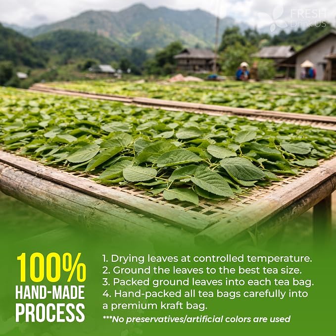FreshDrinkUS, Premium 50 Mulberry Leaf Tea Bags, 100% Natural & Pure from Mulberry Leaves. Herbal Tea. Made with Natural Material Tea Bags. No Sugar, No Caffeine, No Gluten, Vegan.