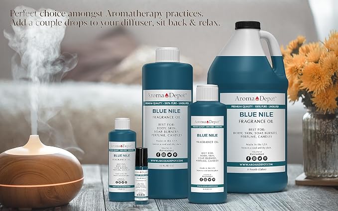 Aroma Depot 4 fl. oz Blue Nile Fragrance Oil, Perfume Oil, Scented Oil for Making, Soap, Candle Making & Incense. Used in Aromatherapy Diffusers, Warmers, and Burners. DIY Such as Lotions & Creams.