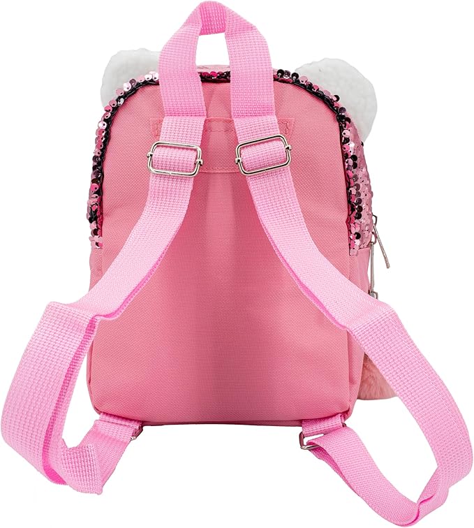 AI ACCESSORY INNOVATIONS Hello Kitty 9” Micro Mini Backpack Purse Featuring 3D Ears & Bow, Sherpa & Sequin Material, & Pompom Dangle, Pink