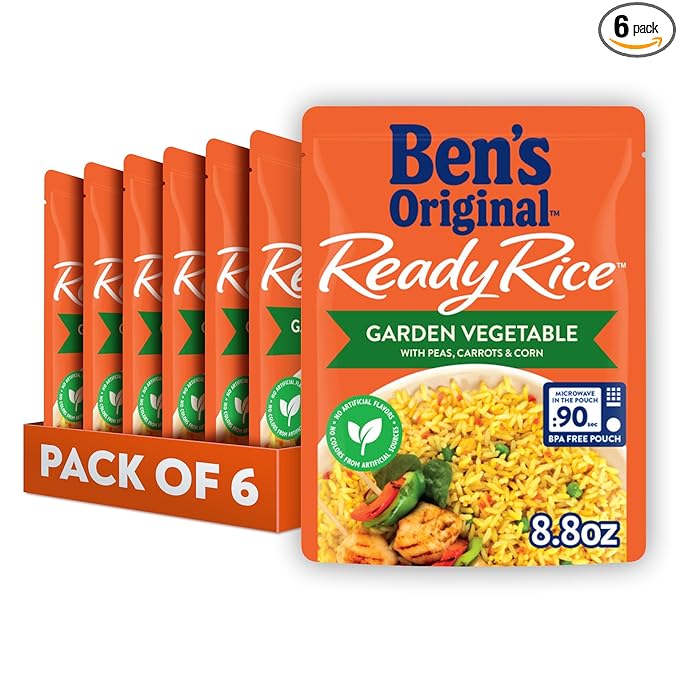 BEN'S ORIGINAL Ready Rice Garden Vegetable Flavored Rice, Easy Dinner Side, 8.8 oz Pouch (Pack of 6)