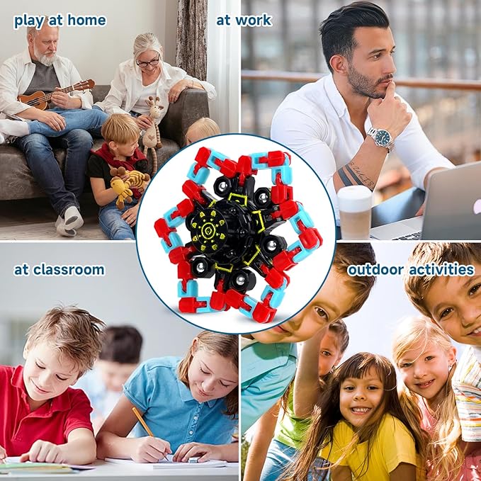 4 Pcs Fidget Toys Transformable Fidget Spinners Autism ADHD Anxiety Stress Relief Sensory Toys for Kids and Adults Deformable Robot Spinner Fingertip Gyros for Party Favors Prizes (GlowRedBlue)