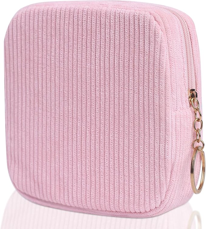 Sanitary Napkin Storage Bag, Preppy Corduroy Period Bag for Women, Cute Portable Period Pouch with Zipper, Sanitary Pads Bag Tampons Holder for Purse, First Period for Women Ladies