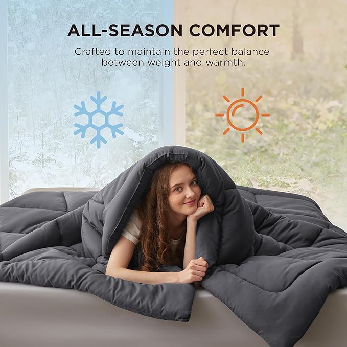 Bedsure Comforter Duvet Insert - Quilted Comforters King Size, All Season Duvet, GentleSoft Down Alternative Bedding, with 8 Tabs, Gifts for Women/Men, Grey, King 90 x 102 Inches
