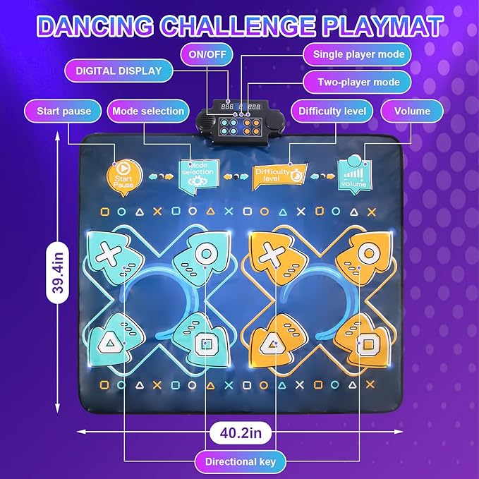 2Player Dance Mat for kids, Electronic Double Dance Mixer Rhythm Step Play Mat,Dance pad Game Toys Music for Girls Boys,Christmas/Festival/Birthday Gifts for Kids,Age 3 4 5 6 7 8 9 10 11 12+ Year Old