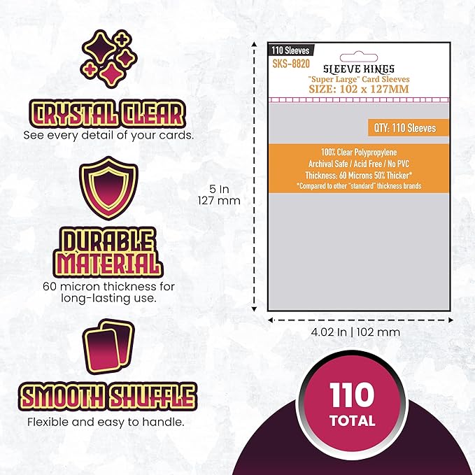 Sleeve Kings Standard Card Sleeves – 110 Count, Clear 60 Micron Thickness, XL Size (102 x 127 mm), Compatible with Imperial Assault & More