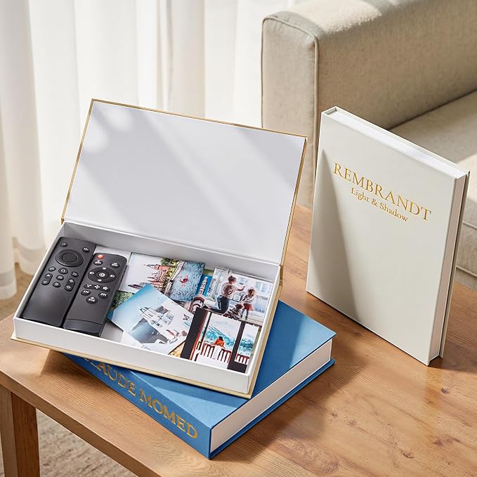 JARLINK Aesthetic Decorative Books, Set of 3 Linen Faux Book Boxes, Blue | Stylish Storage Boxes for Home Decor, Photo Organization, & Keepsakes, Faux Books for Coffee Tables, Bookshelves, or Mantles