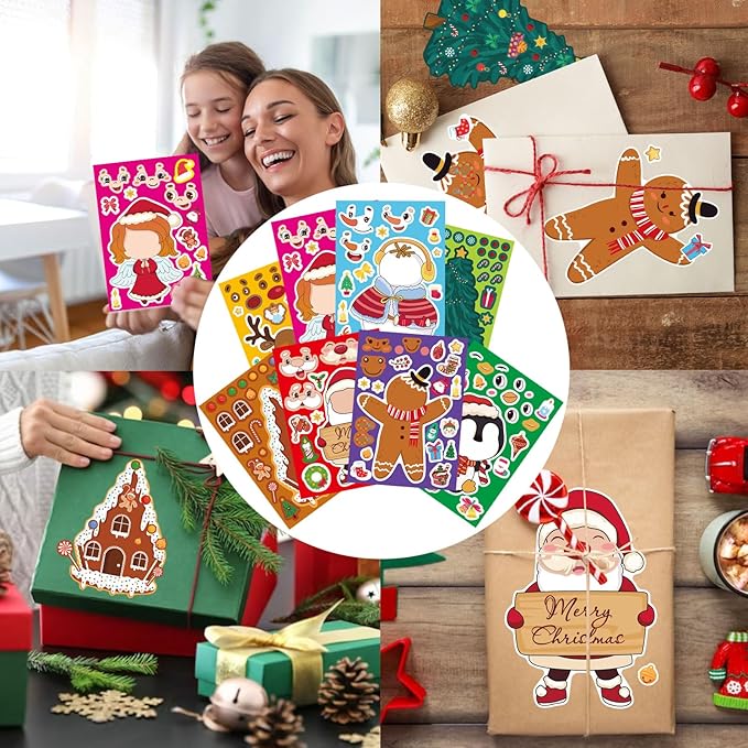 24 Sheets Christmas Stickers for Kids Make Your Own Christmas Characters Mix and Match Sticker, Make a Face Stickers Christmas Gift Stickers for Crafts Xmas Holiday Stickers Christmas Party Favor