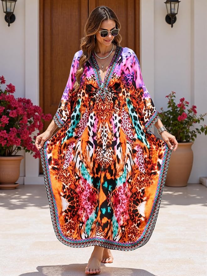 Mumu Dresses for Women Plus Size, Bohemian Kaftan Beach Cover Up Long Maxi Nightgown Soft Loungewear