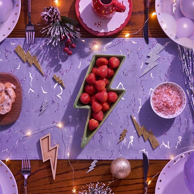 3 Pcs Kpop Party Table Runners 72 x 13 Inch Purple Lightning Table Runners Birthday Party Decorations Reusable Linen Lightning Crack Print Tabler Cover for Korean Kitchen Dining Supplies