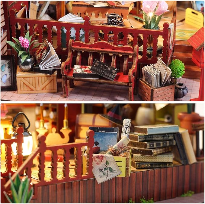 Foyucool DIY Miniature House Kit, Dollhouse Kit with Music and LED Light, Mini House Building Kits for for Adult to Building, Christmas Home Decorations Gifts for Family and Friends, Bookhouse