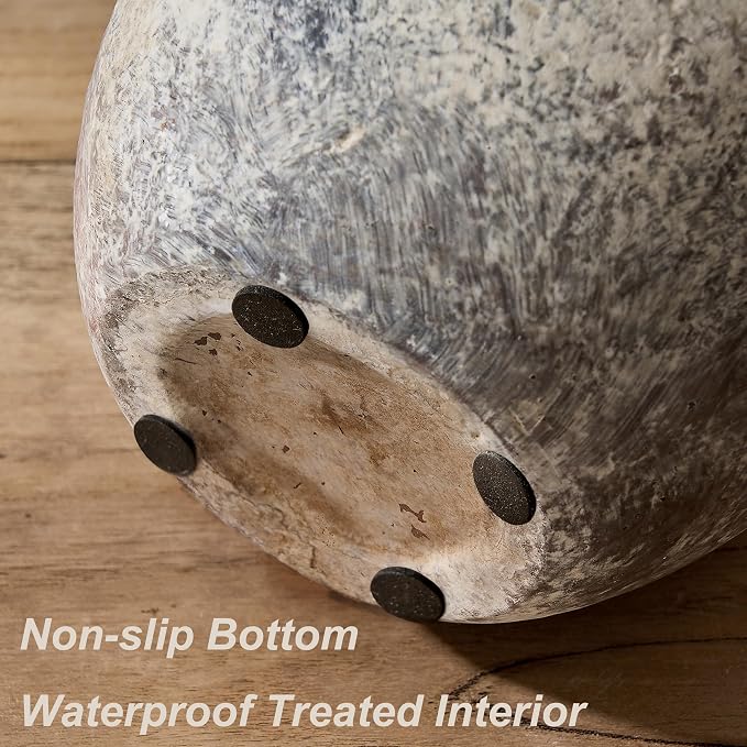 PORCER Antique Terracotta Vase with Handle, 5.6 Inch Farmhouse Ceramic Vase Boho Decor Decorative Vase, Rustic Vase for Home Decor, Living Room, Table, Wedding - Distressed Design, Gray