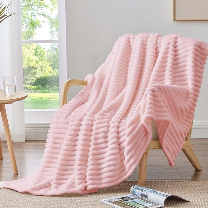 BEDELITE Ribbed Twin Blanket for Couch & Bed, Pink, 60"x80" | Ultra-Soft Plush Fleece, Cozy, Warm Yet Lightweight, Ribbed Texture, Home Decor, Machine Washable, Giftable, All-Season Use