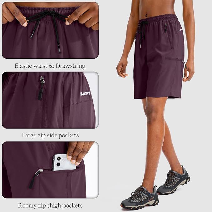 SANTINY Women's 5''/ 7''/9'' Hiking Cargo Shorts Quick Dry Lightweight Summer Shorts for Women Athletic Golf Zipper Pockets