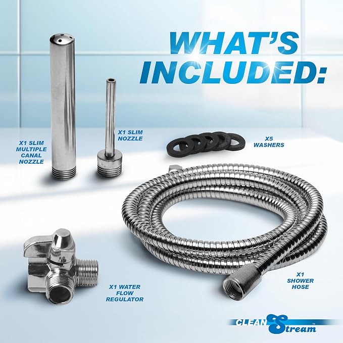 Cleanstream Shower Enema System with 6Foot Metal Hose, Dual Nozzle Set