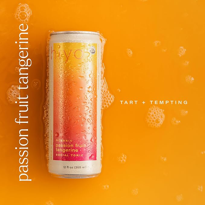 Hiyo Organic Social Tonic – Passion Fruit Tangerine, 12 Pack - Non-Alcoholic Functional Seltzer, Flavored Sparkling Water Crafted with Organic Adaptogens, Nootropics & Botanicals