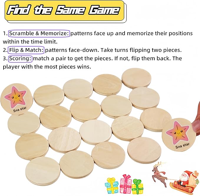 Memory Game for Kids, 20Pcs Wooden Flash Cards for Toddlers Memory Matching, Educational Sea Animal Toys Preschooler Early Memory Practice Development, Car Plane Activities, Gifts for Boys Girls