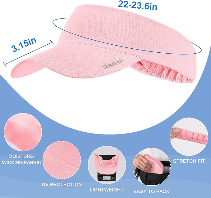 Sukeen Cooling Stretchy Sun Visor for Women Men UV Protection Cooling Hat | Lightweight quick-dry free size vizor with instant cooling, sports visor hat for golf, tennis, cycling, running, pickleball