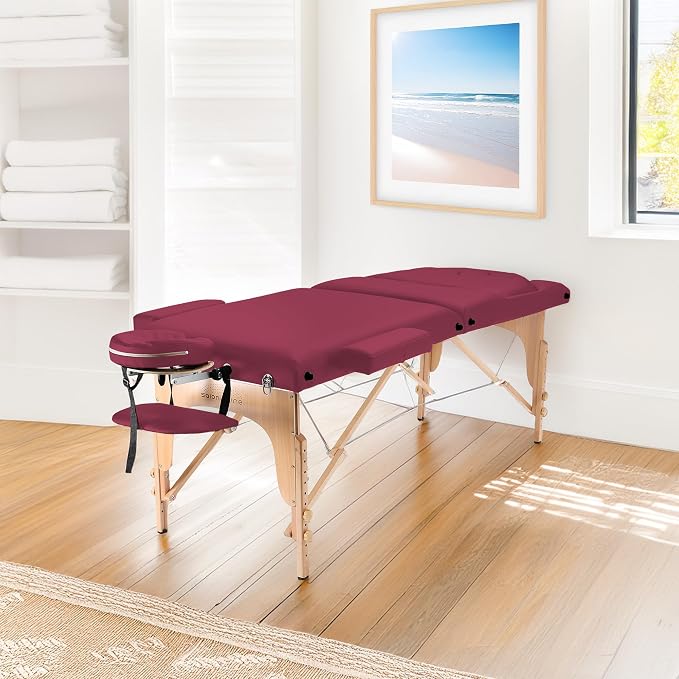 Saloniture Professional Portable Massage Table with Backrest - Burgundy