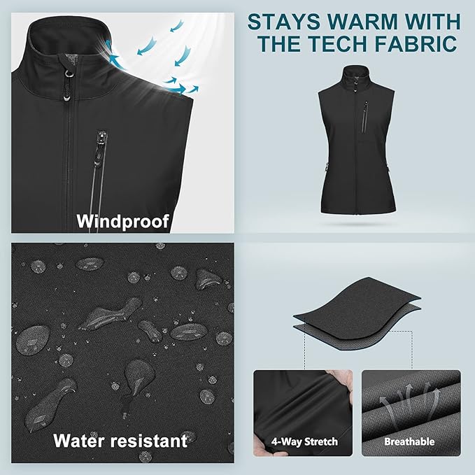 33,000ft Women's Lightweight Running Vest Outerwear with Pockets, Windproof Sleeveless Jacket for Golf Hiking Travel