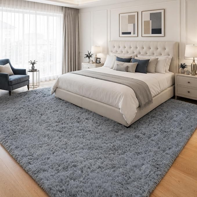 Area Rug for Living Room Bedroom: 6x9 Grey Soft Fluffy Shag Upgrade Non-Slip High Pile Carpet Large Fuzzy Plush Indoor Floor Decor Shaggy Rug for Kid Boys Girls Dorms Playroom Nursery Modern Home