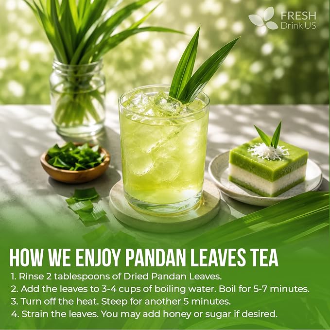 FreshDrinkUS, Premium 2oz Natural Pandan Leaves Dried, 100% Pure Dried Pandan Leaves, Pandan Leaf Tea, No Additives, No Caffeine, Vegan (2 oz Dried Leaves)