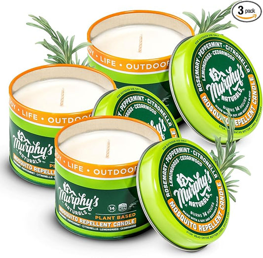 Murphy's Naturals Mini Mosquito Bug Repellent Candles for Outdoor Patio, Citronella & Essential Oils, 14-Hour Burn Time Each, 3.5 oz, 3-Pack
