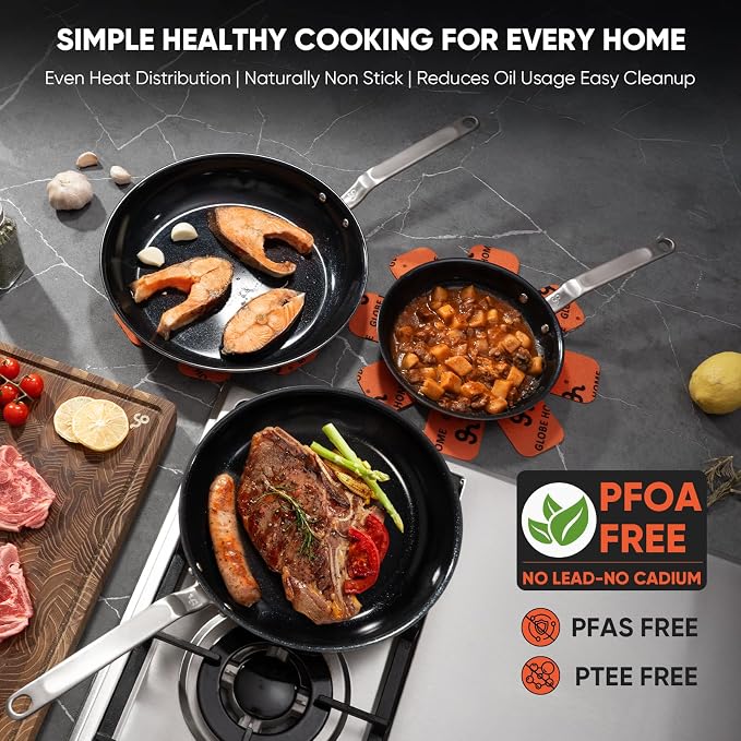 10 Inch 5-Ply Ceramic Non Stick Frying Pan | PTFE/PFOA/PFAS-Free, Easy to Clean, Induction Ready, Oven Safe up to 650°F, Even Heat, For Couples or Small Families