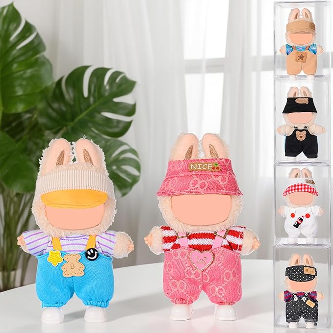 6 Set Doll Clothes for 17cm Plush Dolls- Fashion Overalls Outfit Bundle Trendy & Adorable (Clothes Only)