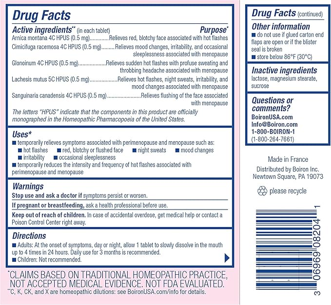 Boiron Cyclease Menopause for Relief from Hot Flashes, Mood Changes, Night Sweats, and Irritability - 120 Count (2 Pack of 60)