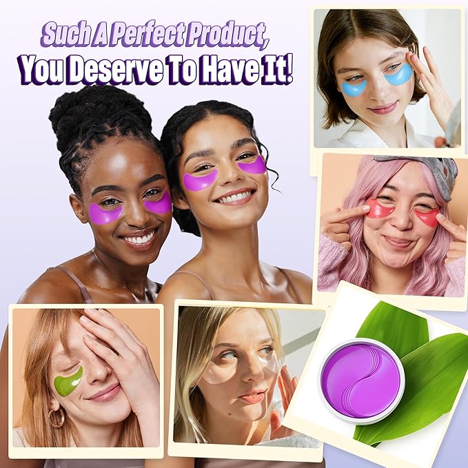 NAZANO Under Eye Patches - 60 Pack for Puffy Eyes, Dark Circles, Bags & Wrinkles with Hydrolyzed Collagen & Hyaluronic Acid - Eye Care Pads for Daily Skincare (Purple)