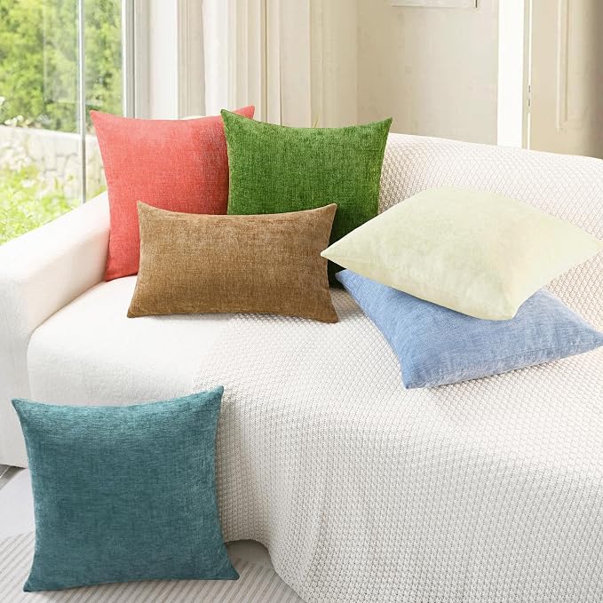 CaliTime Decorative Couch Throw Pillow Covers 18 X 18 Inches Beige | Pack of 2, Cozy Chenille Cushion Cases for Sofa Bed Living Room Farmhouse Home