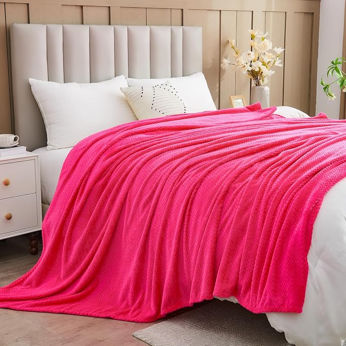 NEWCOSPLAY Fleece Leaves Pattern Queen Blanket, Dark Rose Red, 90"x90" | Super Soft Throw Blanket, Lightweight Cozy Bed Sofa Blanket, Premium Silky Flannel Fleece, Travel Blanket for All Season Use