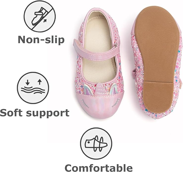THEE BRON Mary Jane Ballet Flats - Girls' Dress Shoes with Hook & Loop Closure