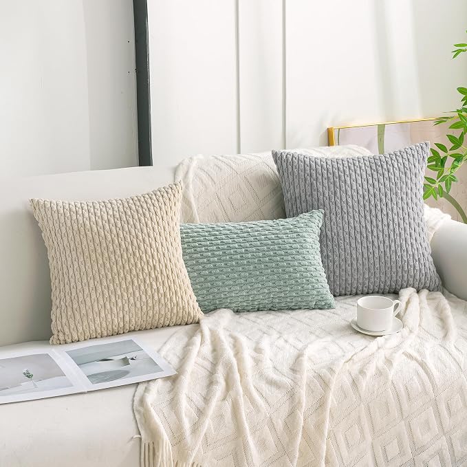 Set of 4 Grey Decorative Throw Pillow Covers 22x22 Inch Corduroy Pillow Covers for Bed Couch Sofa Living Room Soft Square Cushion Cases