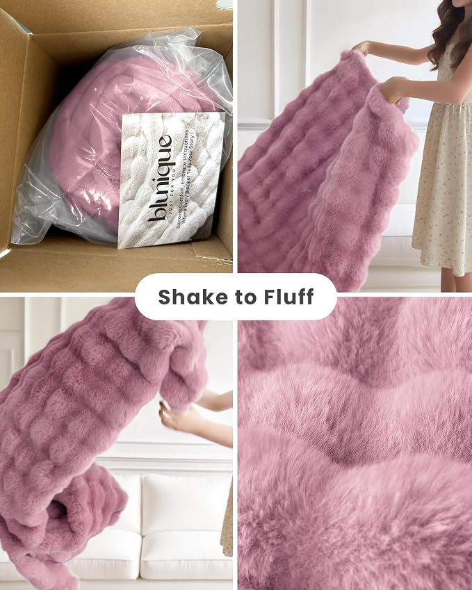 Ultra Soft Cozy Faux Fur Throw Blanket, Fuzzy Plush Thick Bubble Blanket, Oversize Luxury Fluffy Blanket for Couch, Sofa, Bedroom, and Living Room,50x60 Inches,Pink