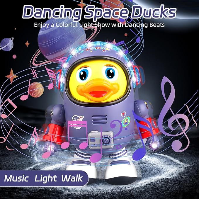 Dancing Space Duck Toy,Space Duck Dancing Musical Interactive Toy,Dancing Duck,Cute Singing Walking Duck Toys with Music LED Lights for Kids Birthday Gifts